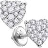 Image 1 : 3/4 CTW Round Diamond Heart Cluster Screwback Stud Earrings 10kt White Gold - REF-35Y9X