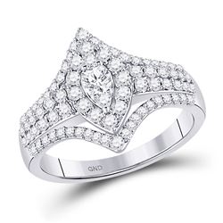 7/8 CTW Round Diamond Cluster Bridal Wedding Engagement Ring 14kt White Gold - REF-77M9A