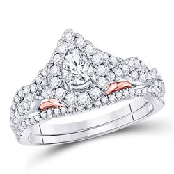 1 CTW Pear Diamond Bridal Wedding Engagement Ring 14kt Two-tone Gold - REF-117Y3X