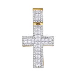 1 CTW Mens Round Diamond Cross Charm Pendant 10kt Yellow Gold - REF-45X3T