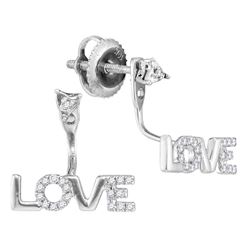 1/10 CTW Round Diamond Love Stud Jacket Earrings 10kt White Gold - REF-9F6M