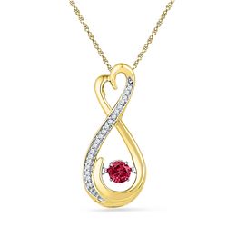 1/3 CTW Round Lab-Created Ruby Moving Twinkle Solitaire Infinity Pendant 10kt Yellow Gold - REF-11X9