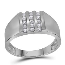 1/4 CTW Mens Round Channel-set Diamond Triple Row Wedding Ring 10kt White Gold - REF-24W3F