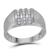 Image 1 : 1/4 CTW Mens Round Channel-set Diamond Triple Row Wedding Ring 10kt White Gold - REF-24W3F