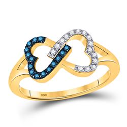1/6 CTW Round Blue Color Enhanced Diamond Heart Ring 10kt Yellow Gold - REF-11T9K
