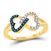 Image 1 : 1/6 CTW Round Blue Color Enhanced Diamond Heart Ring 10kt Yellow Gold - REF-11T9K