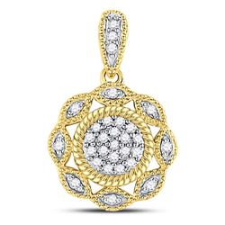 1/10 CTW Round Diamond Milgrain Rope Cluster Pendant 10kt Yellow Gold - REF-8H4W