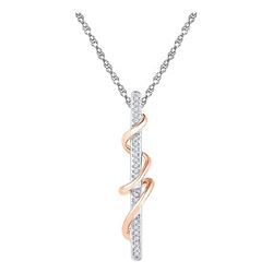1/20 CTW Round Diamond Vertical Bar Pendant 10kt Two-tone Gold - REF-9W6F