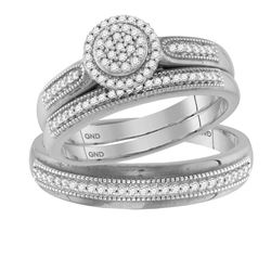 1/4 CTW His & Hers Round Diamond Cluster Matching Bridal Wedding Ring 10kt White Gold - REF-39T6K