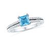 Image 1 : 5/8 CTW Princess Lab-Created Blue Topaz Solitaire Ring 10kt White Gold - REF-18X3T