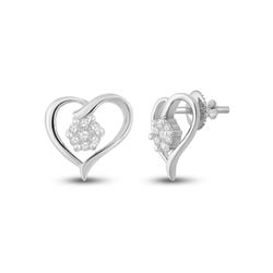 1/6 CTW Round Diamond Heart Earrings 10kt White Gold - REF-18H3W