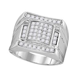 1 CTW Mens Round Diamond Arched Square Cluster Ring 10kt White Gold - REF-57F3M