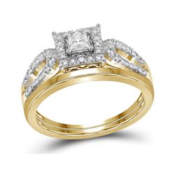 1/4 CTW Princess Diamond Halo Bridal Wedding Engagement Ring 10kt Yellow Gold - REF-31F5M