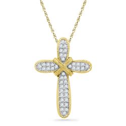 1/6 CTW Round Diamond Cross Pendant 10kt Yellow Gold - REF-9R6H