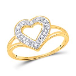 1/20 CTW Round Diamond Split-shank Heart Ring 10kt Yellow Gold - REF-8R4H