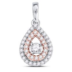 1/4 CTW Round Diamond Teardrop Solitaire Pendant 10kt Two-tone Gold - REF-21N5Y