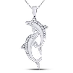 1/12 CTW Round Diamond Dolphin Nautical Animal Pendant 10kt White Gold - REF-13Y2X