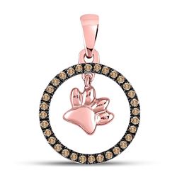 1/5 CTW Round Brown Diamond Dog Paw Print Circle Pendant 10kt Rose Gold - REF-9N6Y