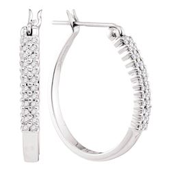 1/4 CTW Round Diamond Double Row Hoop Earrings 10kt White Gold - REF-21M5A