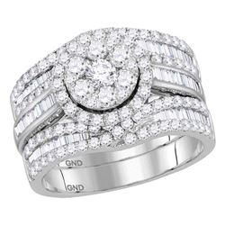2 CTW Round Diamond Cluster Bridal Wedding Engagement Ring 14kt White Gold - REF-143R9H