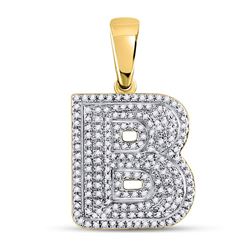 1/2 CTW Mens Round Diamond Letter B Bubble Initial Charm Pendant 10kt Yellow Gold - REF-35M9A