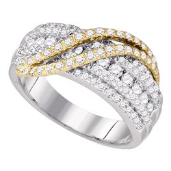 1 CTW Round Diamond Yellow-tone Crossover Stripe Ring 10kt White Gold - REF-71X9T