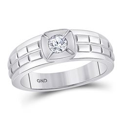 1/2 CTW Mens Round Diamond Solitaire Grid Fashion Ring 14kt White Gold - REF-135R5H
