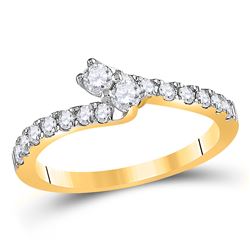 1/2 CTW Round Diamond 2-stone Bridal Wedding Engagement Ring 14kt Yellow Gold - REF-45W3F