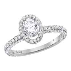 1 & 3/4 CTW Oval Diamond Solitaire Bridal Wedding Engagement Ring 14kt White Gold - REF-299H9W
