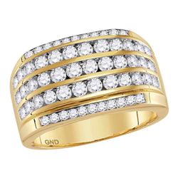2 & 1/3 CTW Mens Round Diamond Five Row Striped Ring 14kt Yellow Gold - REF-162T3K