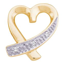 0.02 CTW Round Diamond Small Ribbon Heart Pendant 10kt Yellow Gold - REF-5Y3X