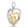Image 2 : 1/20 CTW Round Diamond Mom Mother Child Heart Pendant 10kt Two-tone Gold - REF-11Y9X