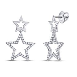 1/4 CTW Round Diamond Star Dangle Earrings 10kt White Gold - REF-18T3K