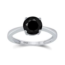 2 CTW Round Black Color Enhanced Diamond Solitaire Bridal Wedding Ring 10kt White Gold - REF-32R3H