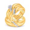 Image 1 : 1/6 CTW His & Hers Round Diamond Cluster Matching Bridal Wedding Ring 10kt Yellow Gold - REF-39N6Y
