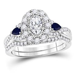 7/8 CTW Oval Diamond Bridal Wedding Engagement Ring 14kt White Gold - REF-117N3Y
