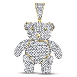 3 & 1/5 CTW Mens Round Diamond Teddy Bear Charm Pendant 10kt Yellow Gold - REF-149F9M