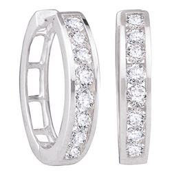 1/2 CTW Round Diamond Hoop Earrings 14kt White Gold - REF-51A5N