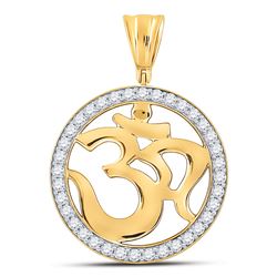 1 CTW Mens Round Diamond Om Circle Hindu Atman Charm Pendant 10kt Yellow Gold - REF-65M9A