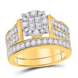 1 & 1/3 CTW Princess Diamond Bridal Wedding Engagement Ring 14kt Yellow Gold - REF-131F9M