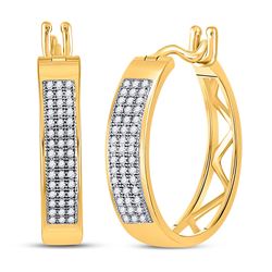 1/4 CTW Round Diamond Triple Row Hoop Earrings 10kt Yellow Gold - REF-26T3K