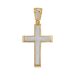 1/2 CTW Mens Round Diamond Roman Cross Charm Pendant 10kt Yellow Gold - REF-45Y3X