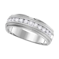 1 CTW Mens Round Diamond Wedding Single Row Ring 14kt White Gold - REF-120H3W