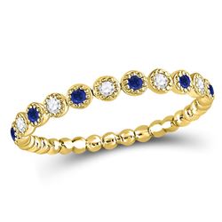 1/6 CTW Round Blue Sapphire Diamond Beaded Dot Stackable Ring 10kt Yellow Gold - REF-13R2H