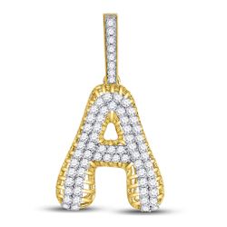 1 & 1/3 CTW Mens Round Diamond A Letter Charm Pendant 10kt Yellow Gold - REF-69W3F