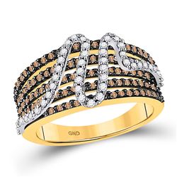 3/4 CTW Round Brown Diamond Striped Fashion Ring 10kt White Gold - REF-39R6H