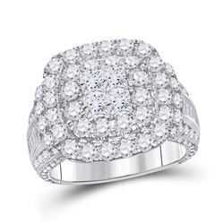 3 & 1/2 CTW Princess Diamond Cluster Bridal Wedding Engagement Ring 14kt White Gold - REF-264N3Y