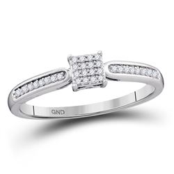 1/10 CTW Round Diamond Square Cluster Bridal Wedding Engagement Ring 10kt White Gold - REF-10M8A