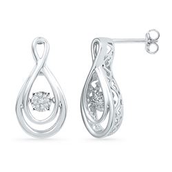 1/20 CTW Round Diamond Moving Twinkle Cluster Teardrop Stud Earrings 10kt White Gold - REF-27W5F