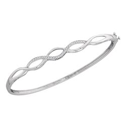 1/8 CTW Round Diamond Woven Strand Bangle Bracelet 10kt White Gold - REF-45X6T